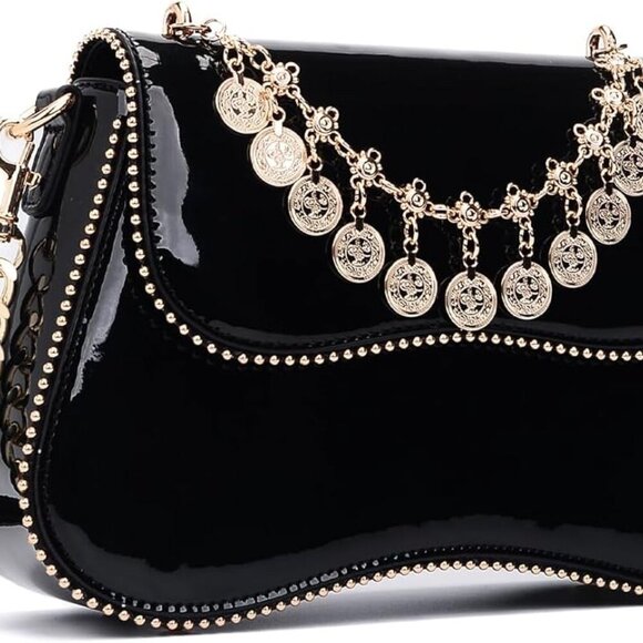Small Patent Leather Crossbody Bags for Women Y2K Purse Trendy Hobo Handbag Desi - Picture 1 of 8